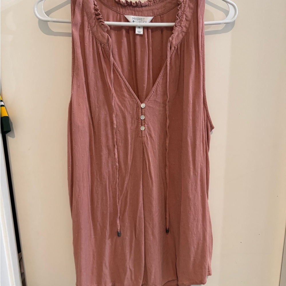 Market & Spruce Pink Smocked Tie Front Tank Top